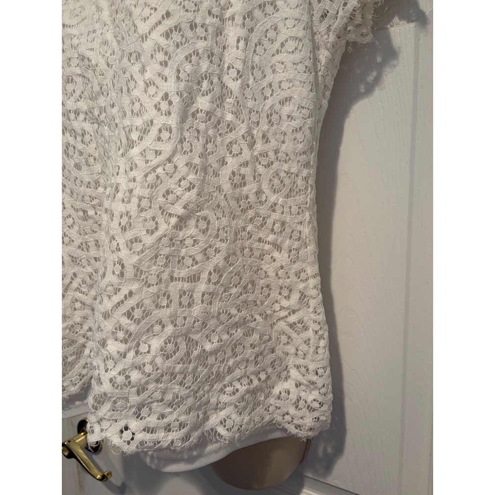 Laffaire White Floral Lace Short Sleeve Lined Blouse Top Size M Boho Romantic - Picture 4 of 9